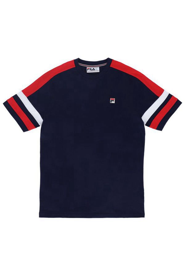 Fila Juan Men's T-Shirts - Navy/Red/White,NZ 41-34291